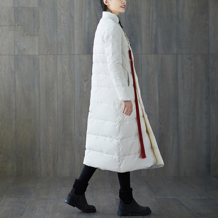 thick white print down coat plus size stand collar patchwork Casual Chinese Button down coat - Omychic