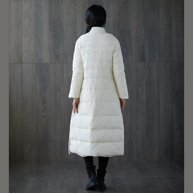 thick white print down coat plus size stand collar patchwork Casual Chinese Button down coat - Omychic