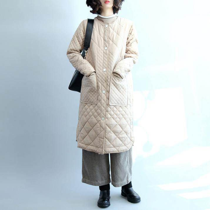 thick beige down jacket trendy plus size thin quilted coat New side button overcoat - Omychic