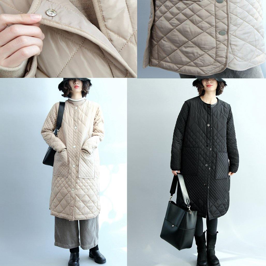 thick beige down jacket trendy plus size thin quilted coat New side button overcoat - Omychic