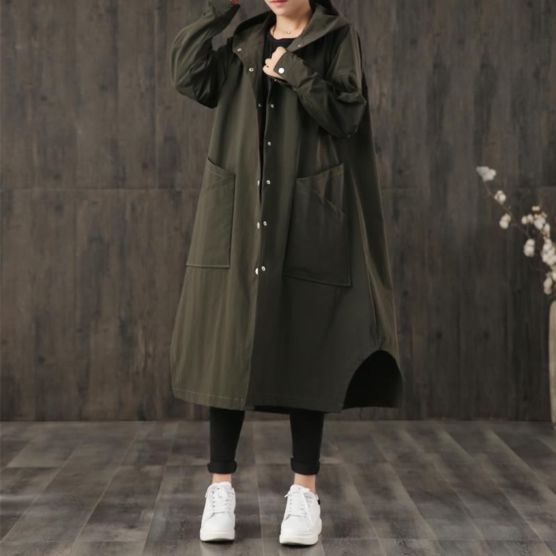 top quality army green oversized long coat fall hooded asymmetric coats - Omychic