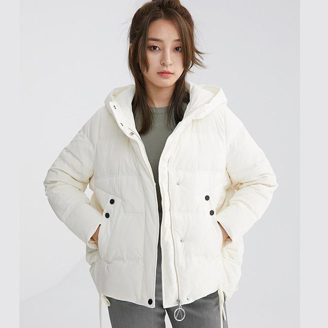 top quality beige white duck down coat plus size side tie snow jackets hooded winter outwear - Omychic