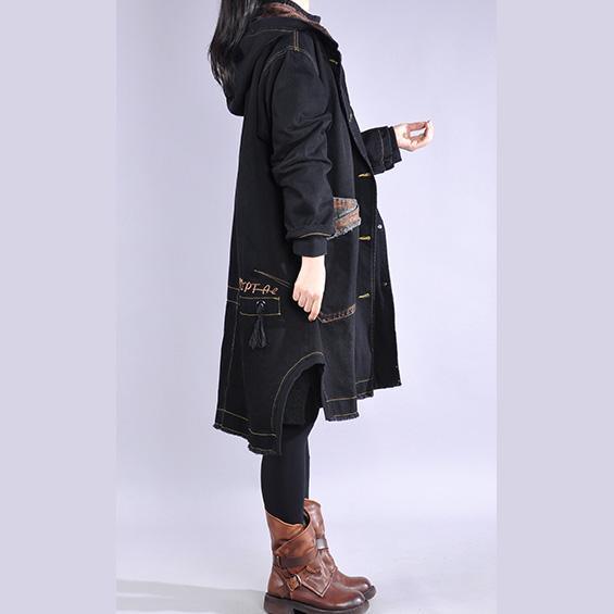 top quality black casual outfit Loose fitting warm winter coat hooded alphabet prints overcoat - Omychic