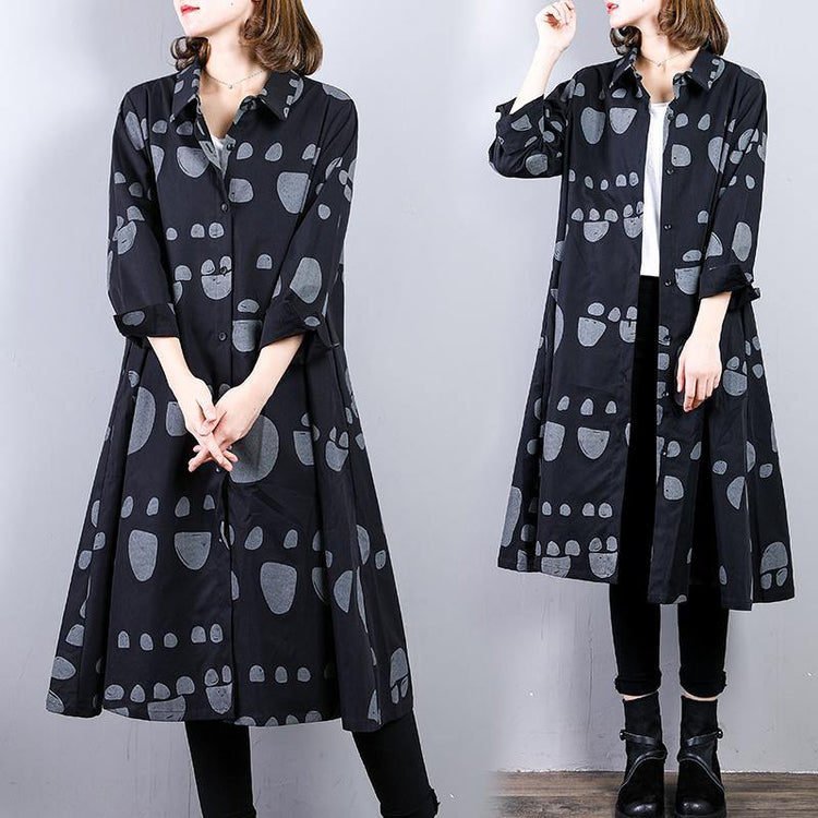 top quality black cotton coat plus size prints cardigans 2018 lapel collar autumn coat - Omychic