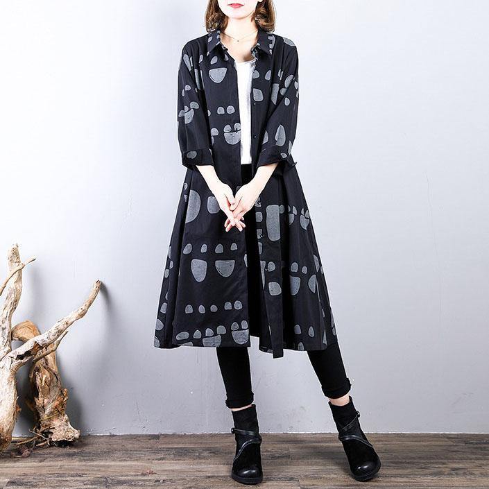 top quality black cotton coat plus size prints cardigans 2018 lapel collar autumn coat - Omychic