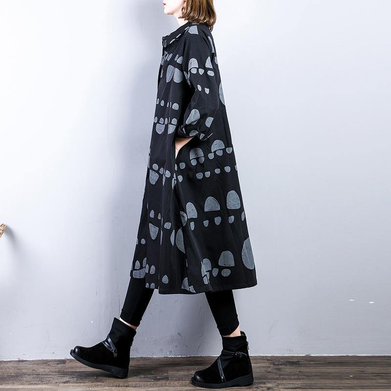 top quality black cotton coat plus size prints cardigans 2018 lapel collar autumn coat - Omychic