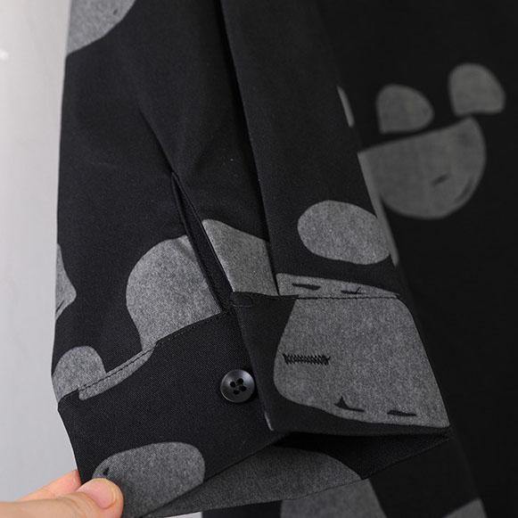 top quality black cotton coat plus size prints cardigans 2018 lapel collar autumn coat - Omychic