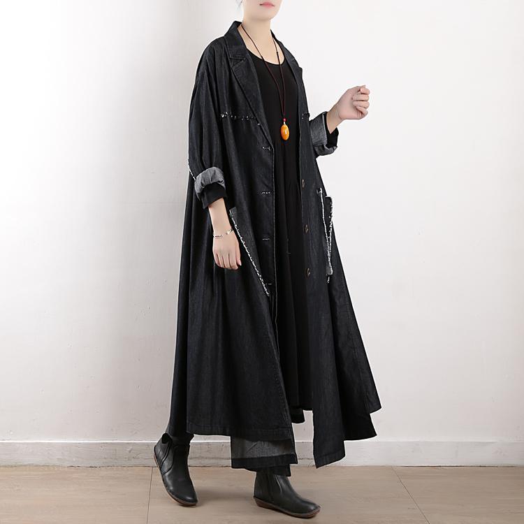 top quality black cotton overcoat oversize long coats fall trench coats big pockets - Omychic