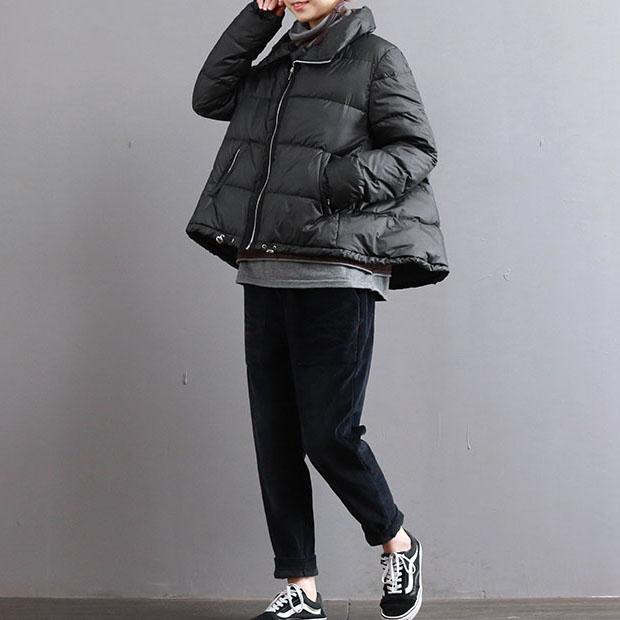 top quality black down jacket woman Loose fitting zippered drawstring pockets winter outwear - Omychic