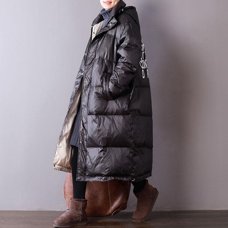 top quality black print Letter  goose Down coat plus size zippered women parka pockets overcoat - Omychic
