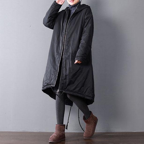 top quality black women parka casual hooded jacket thick pockets drawstring coats - Omychic