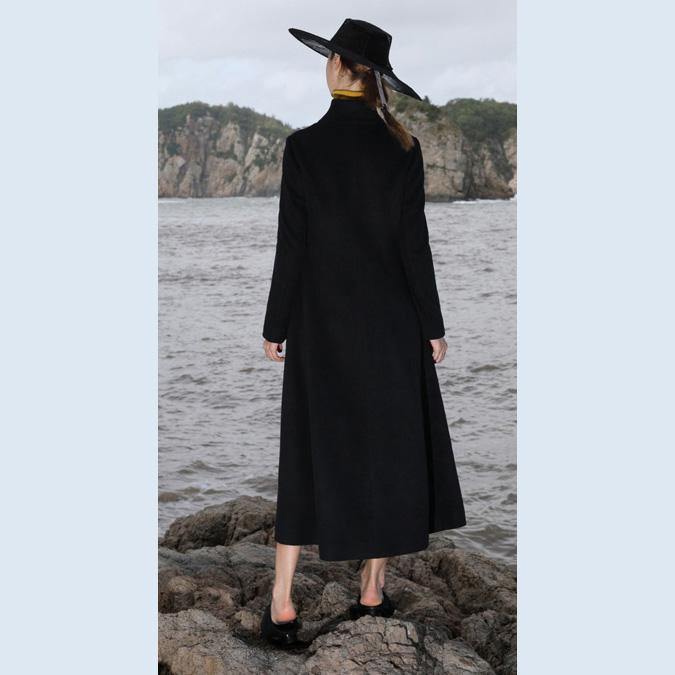 top quality black wool coat plus size Winter coat V neck mbroidery tassel coat - Omychic
