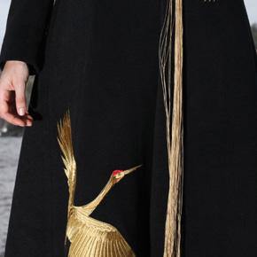 top quality black wool coat plus size Winter coat V neck mbroidery tassel coat - Omychic