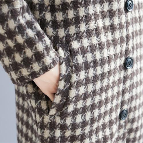 top quality brown Plaid Woolen Coats oversized hooded Coats - Omychic