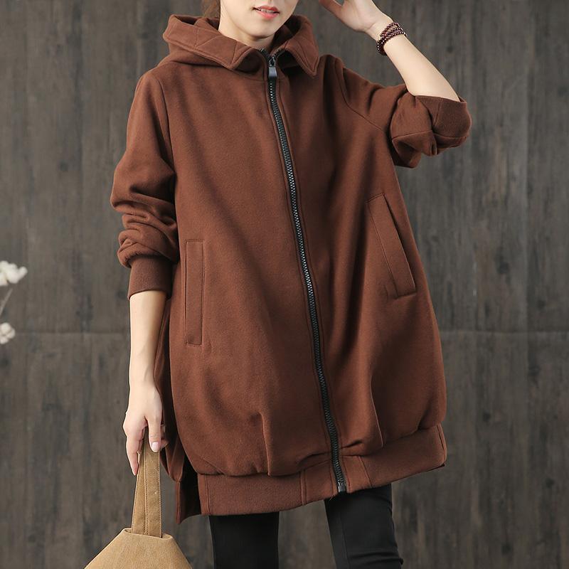 top quality chocolate coat for woman plus size fall women hooded zippered pockets coats - Omychic