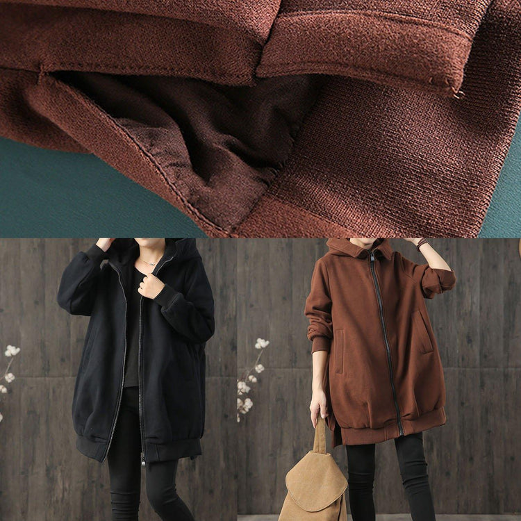 top quality chocolate coat for woman plus size fall women hooded zippered pockets coats - Omychic
