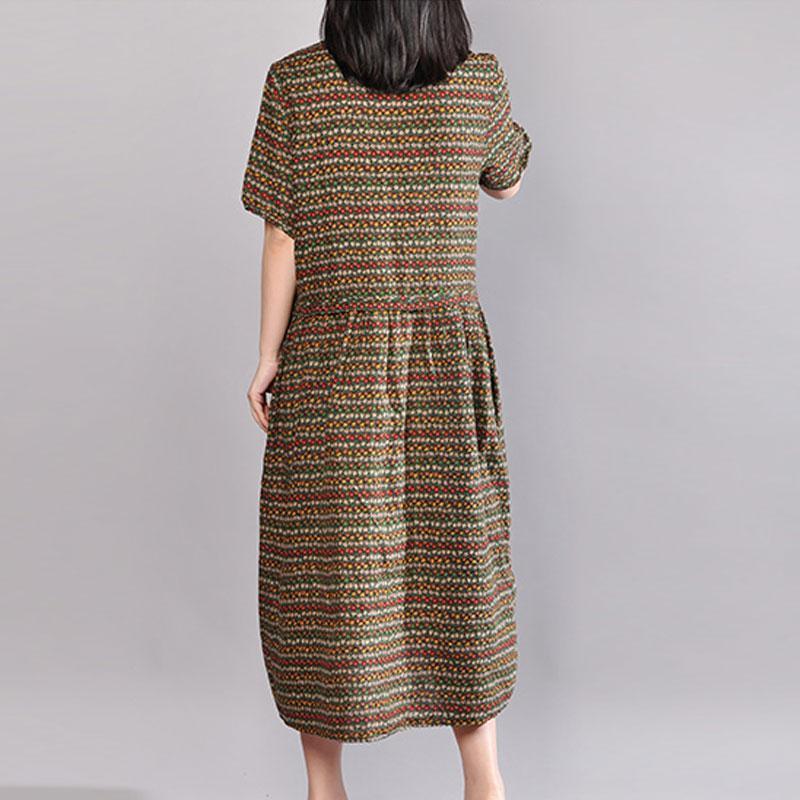 top quality cotton dresses oversize Women Retro Printed Cotton Short Sleeve Pullover Dress - Omychic