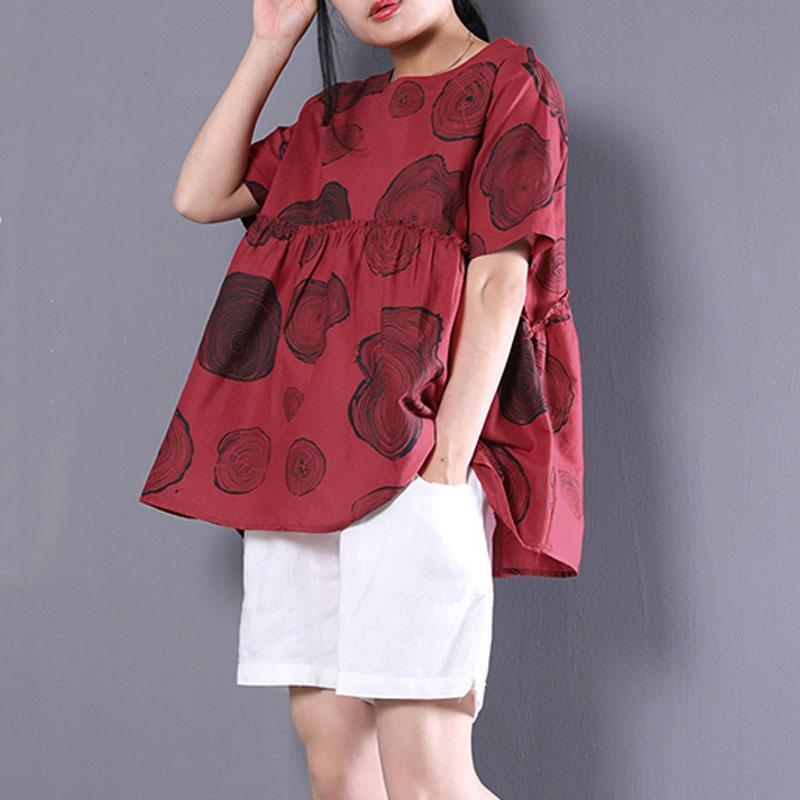 top quality cotton linen tops trendy plus size Women Short Sleeve Printed Cotton Linen T-shirt - Omychic