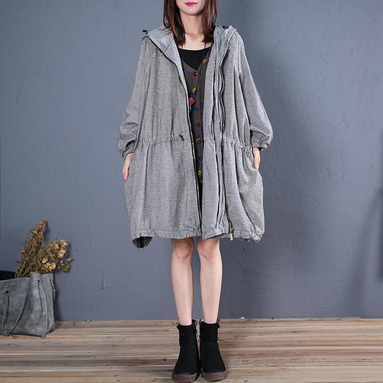 top quality gray plaid coats plus size winter coat fall outwear hooded - Omychic