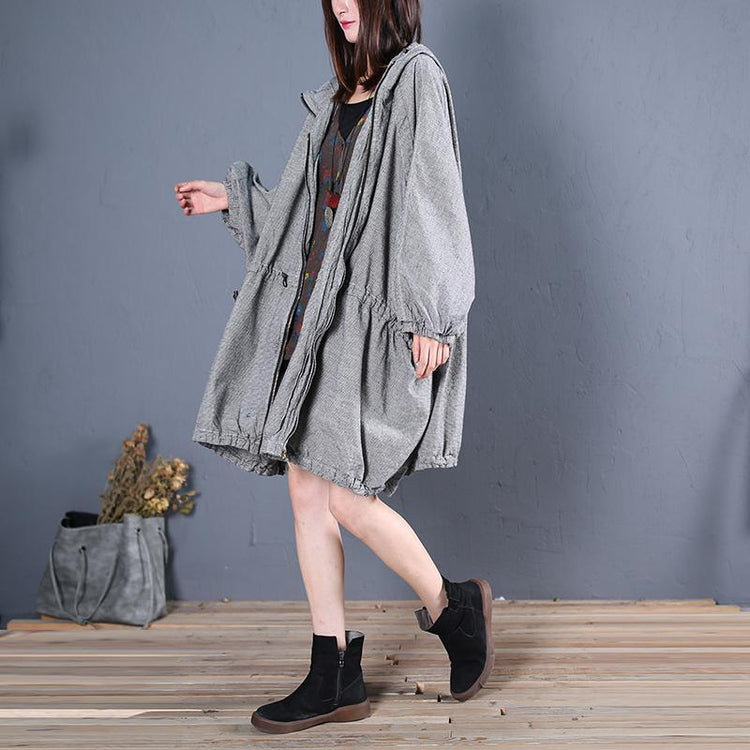 top quality gray plaid coats plus size winter coat fall outwear hooded - Omychic