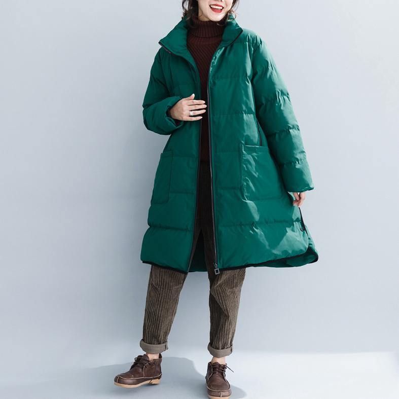 top quality green cotton overcoat trendy plus size stand collar zippered top thick quality pockets cotton coats - Omychic