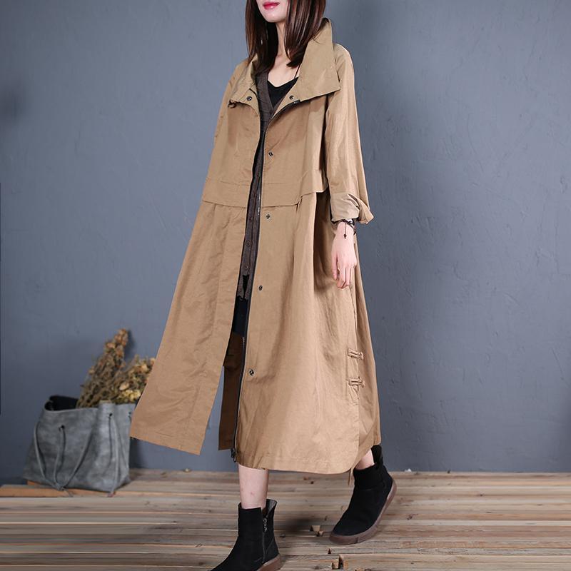 top quality khaki Coats plus size long coats fall outwear side open - Omychic