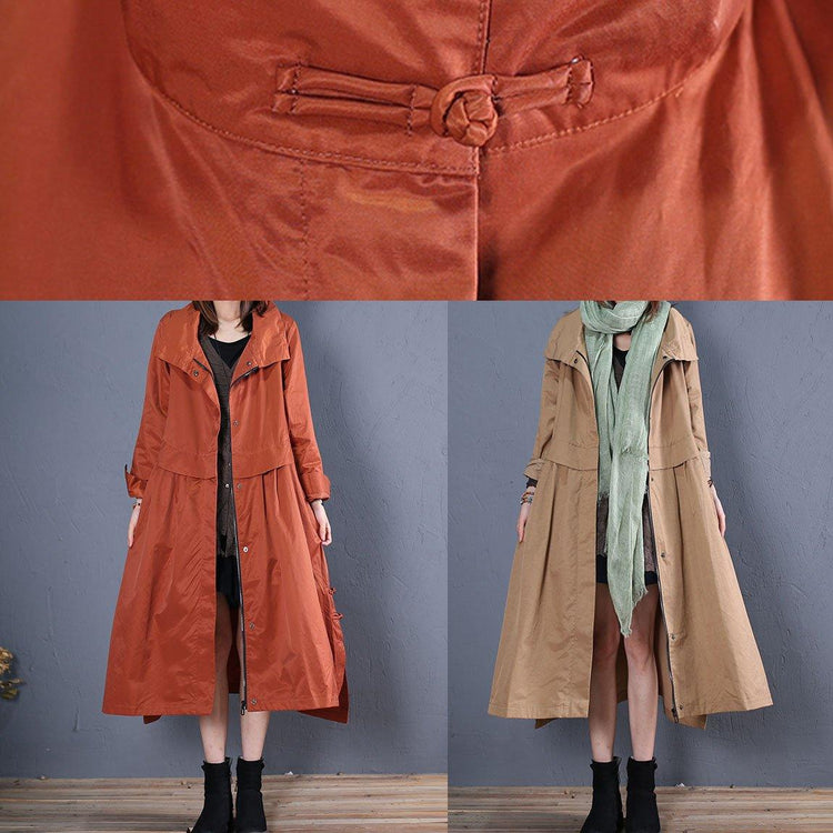 top quality khaki Coats plus size long coats fall outwear side open - Omychic