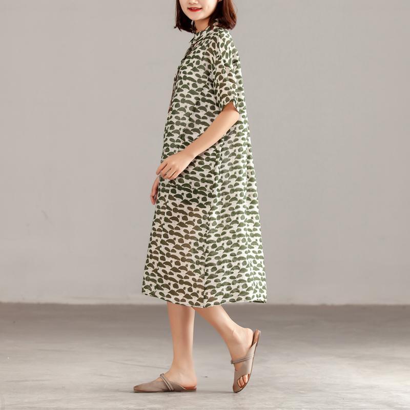 top quality linen dresses stylish Women Green Linen Short Sleeve Summer Dress - Omychic