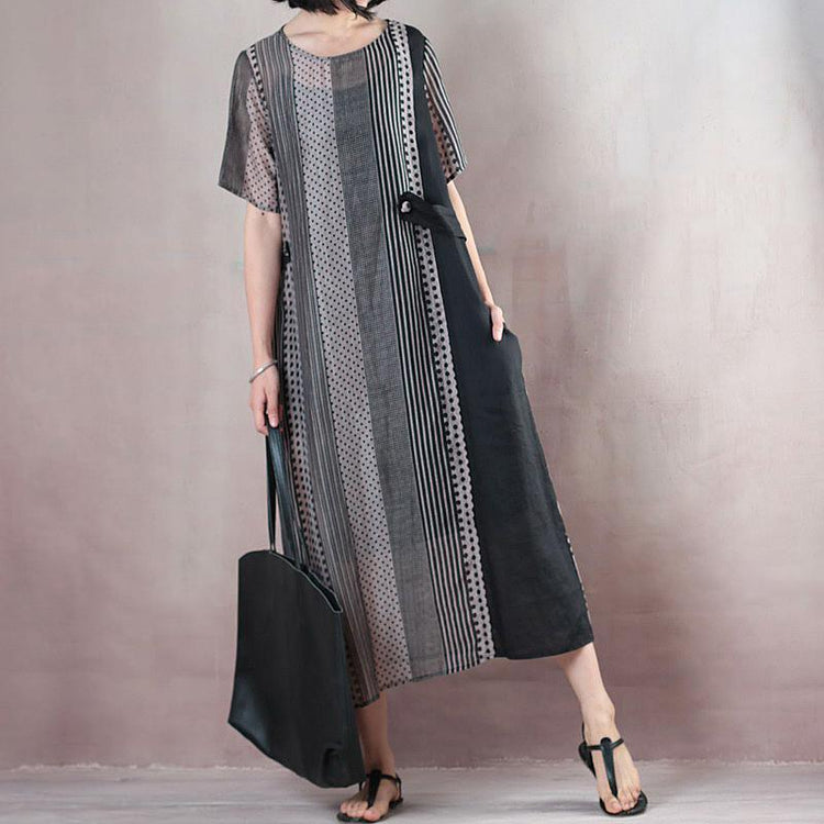 top quality natural silk linen dress stylish Loose Silky Linen Short Sleeve Dot Summer Long Casual Dress - Omychic