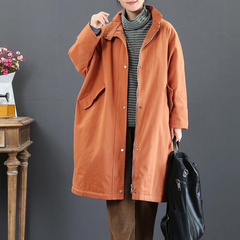 top quality orange red overcoat plus size medium length jackets zippered - Omychic
