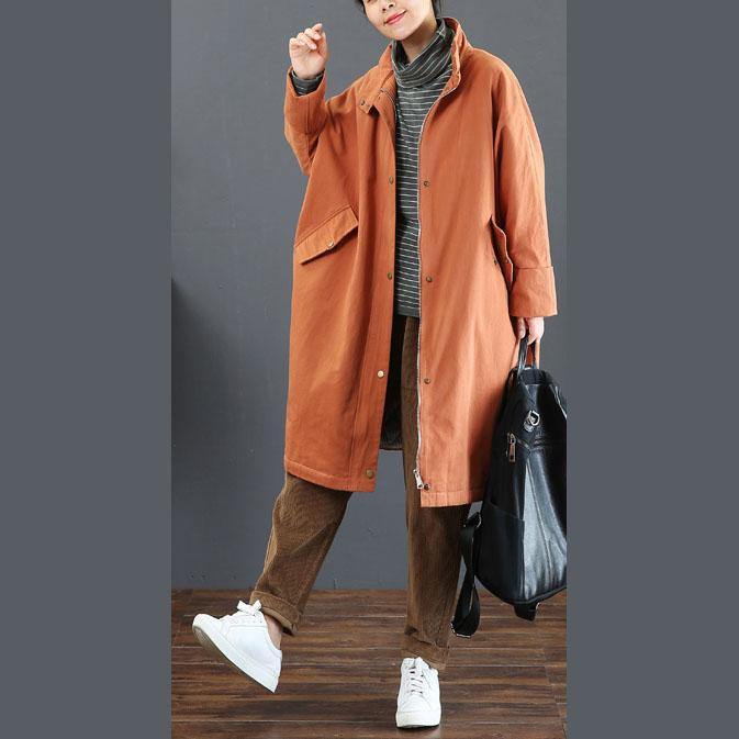 top quality orange red overcoat plus size medium length jackets zippered - Omychic