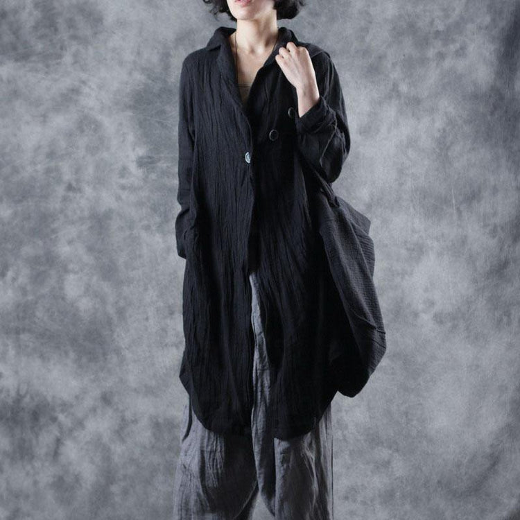 top quality oversize long fall coat black Notched wrinkled coat for woman - Omychic