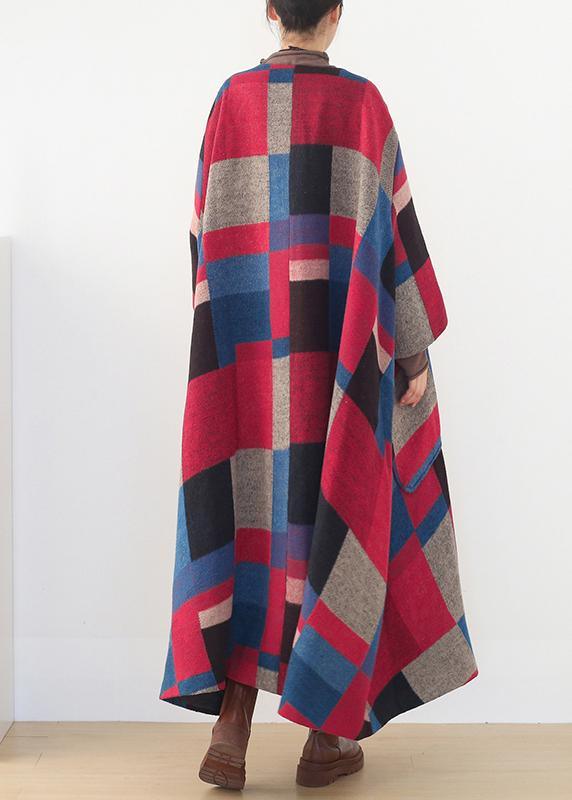 top quality oversized maxi coat winter cashmere Coatred plaid fashion woolen outwear - Omychic
