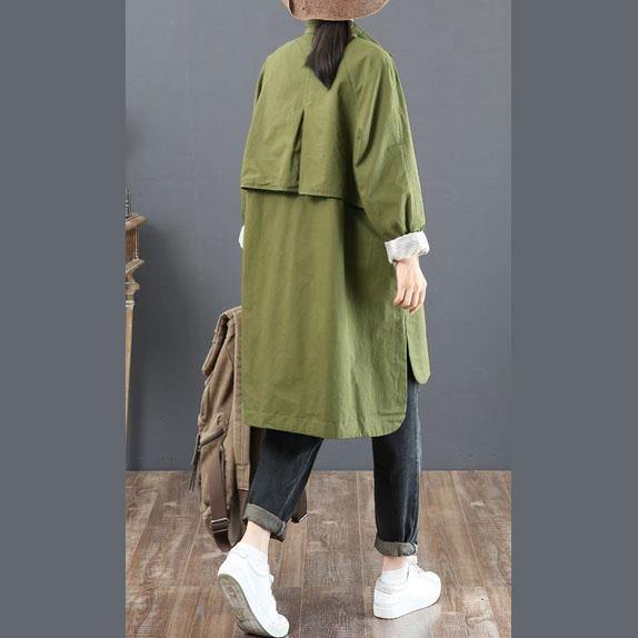 top quality plus size mid-length coats fall army green pockets stand collar coat for woman - Omychic