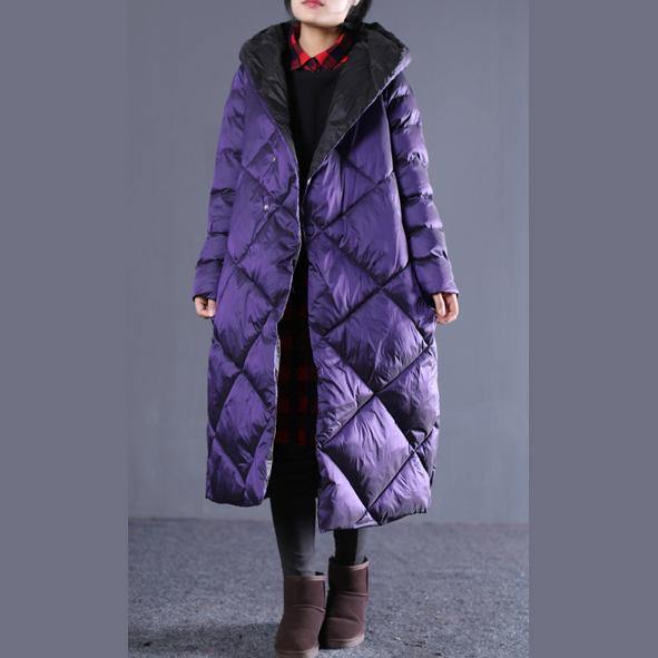 top quality purple winter oversize hooded Parka Luxury pockets zippered cotton overcoat - Omychic
