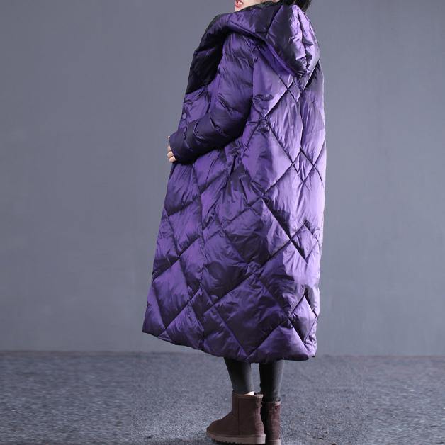 top quality purple winter oversize hooded Parka Luxury pockets zippered cotton overcoat - Omychic