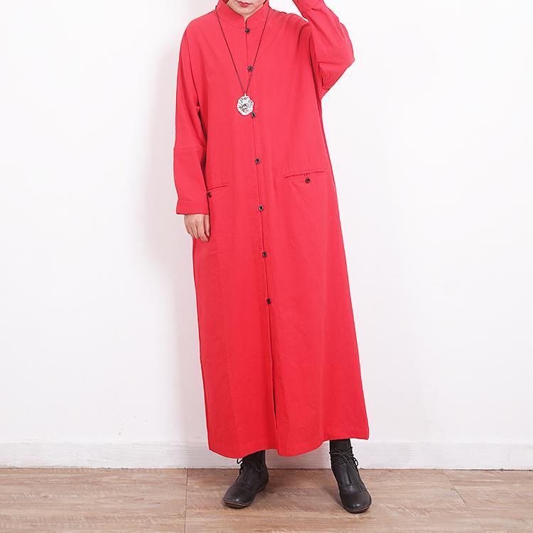 top quality red coat for woman plus size clothing Coats Stand pockets jacket back side open long coats - Omychic