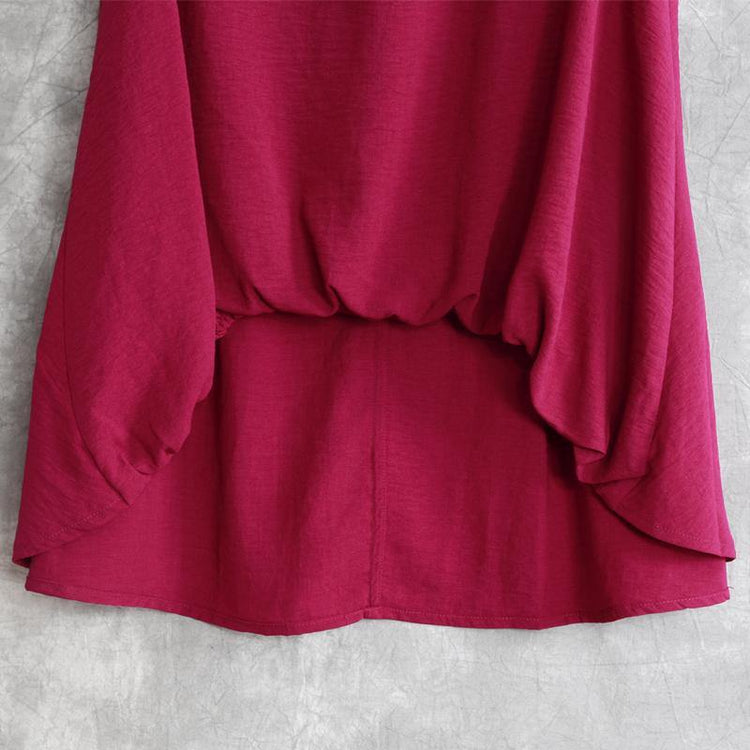 top quality red linen tops trendy plus size linen clothing blouses New draping asymmetric cotton shirts - Omychic