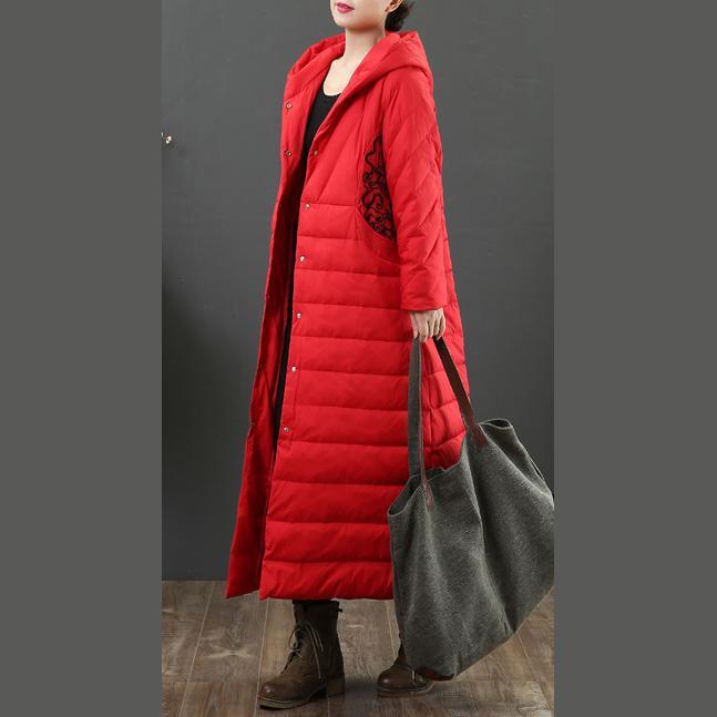 top quality red warm coats plus size clothing snow jackets embroidery hooded winter coats - Omychic