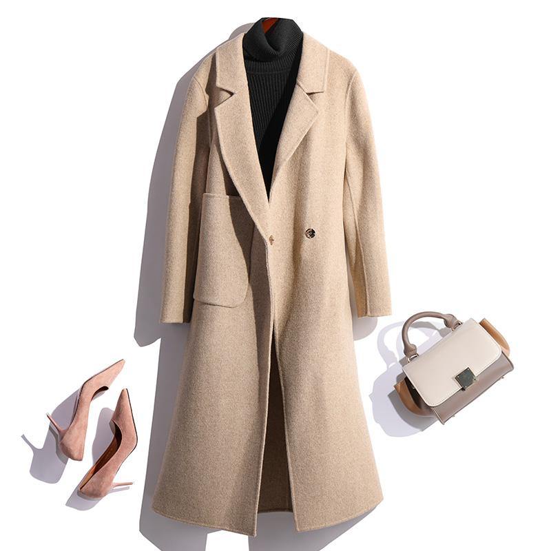 top quality red woolen overcoat trendy plus size medium length coat fall coat big pockets - Omychic