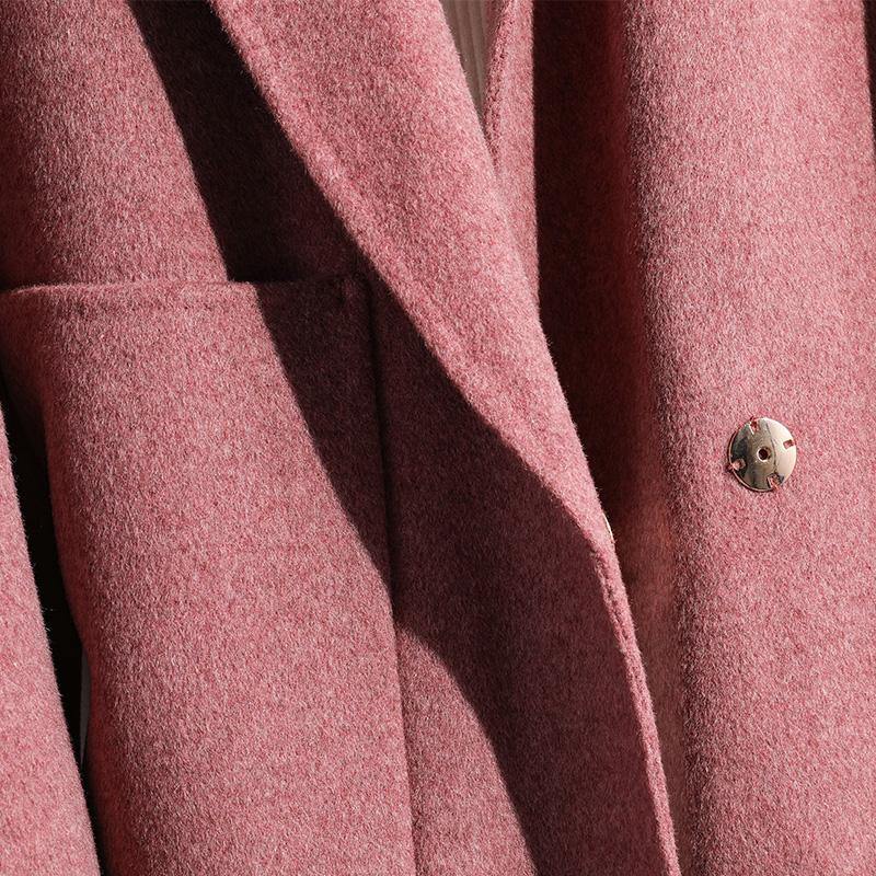 top quality red woolen overcoat trendy plus size medium length coat fall coat big pockets - Omychic