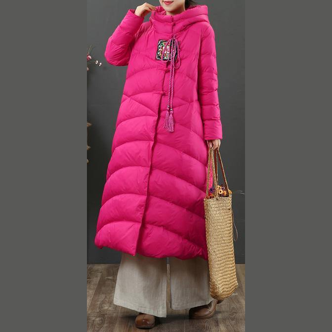 top quality rose goose Down coat plus size clothing embroidery snow jackets Chinese Button Elegant winter outwear - Omychic