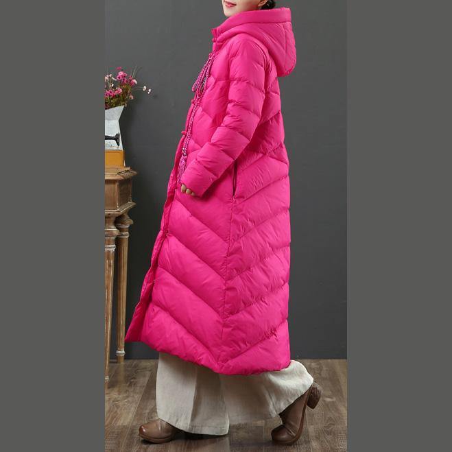 top quality rose goose Down coat plus size clothing embroidery snow jackets Chinese Button Elegant winter outwear - Omychic