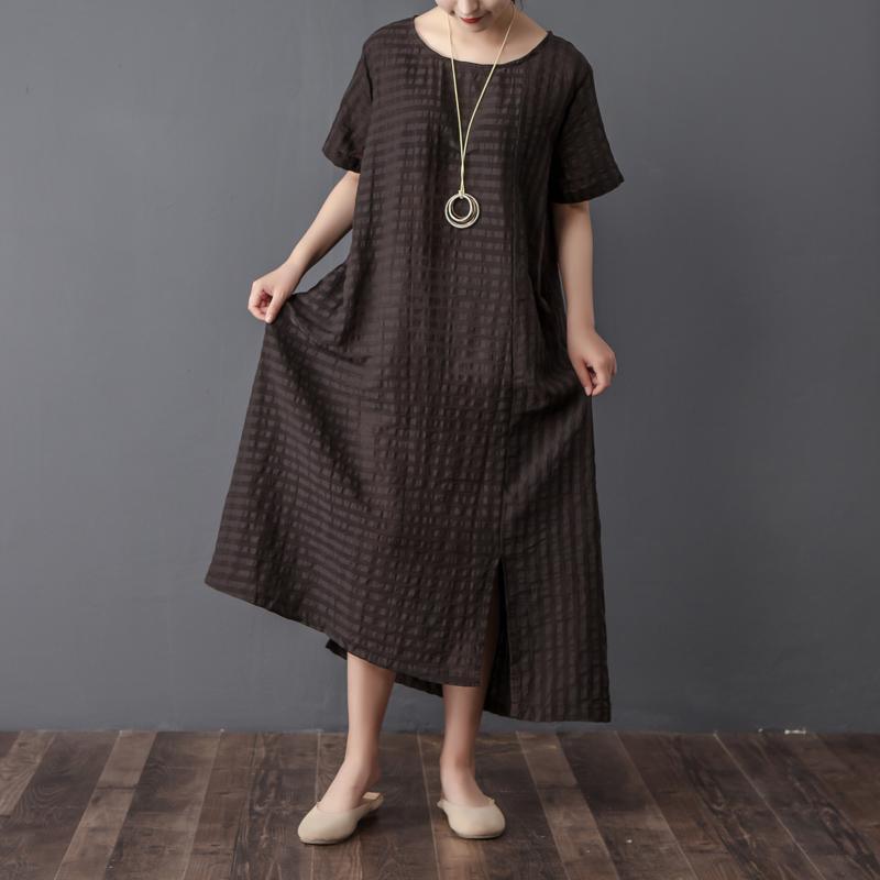 top quality traveling dress plus size Stripe Loose Summer Women Short Sleeve Black Dress - Omychic