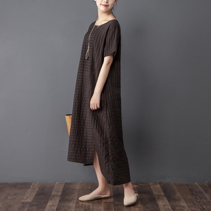 top quality traveling dress plus size Stripe Loose Summer Women Short Sleeve Black Dress - Omychic