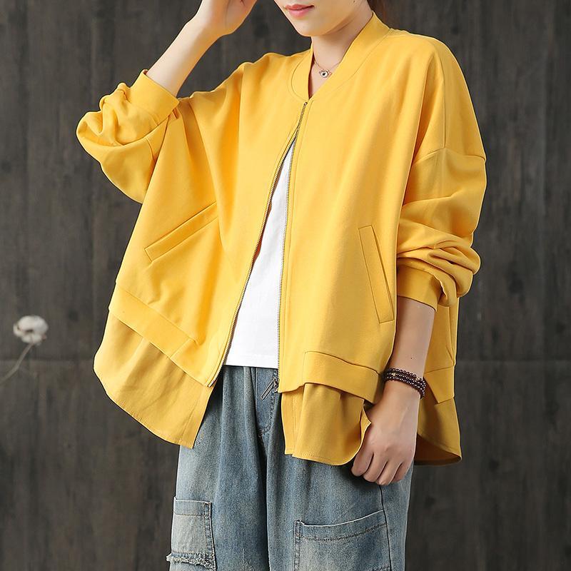top quality yellow short outwear plus size coats fall outwear patchwork - Omychic