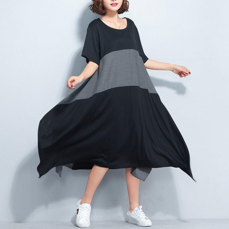 top quality black cotton caftans plus size patchwork cotton gown New asymmetric hem kaftans - Omychic