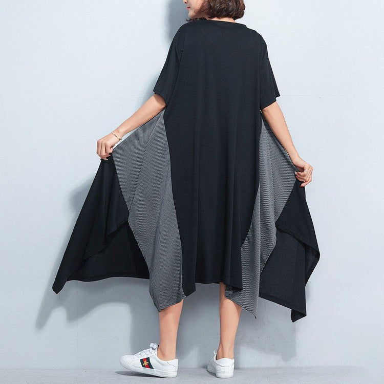 top quality black cotton caftans plus size patchwork cotton gown New asymmetric hem kaftans - Omychic