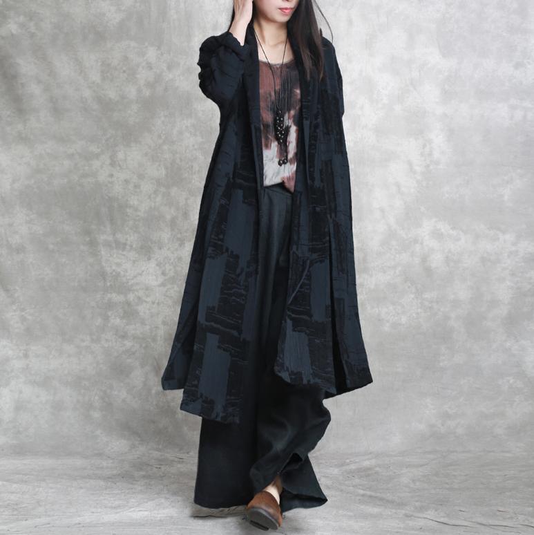 top quality black linen coat plus size jacquard asymmetric vintage cotton cardigans - Omychic