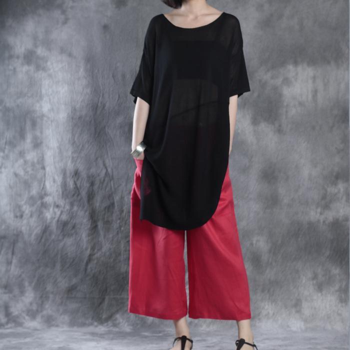 top quality black linen dress trendy plus size casual dress casual short sleeve o neck  clothing - Omychic
